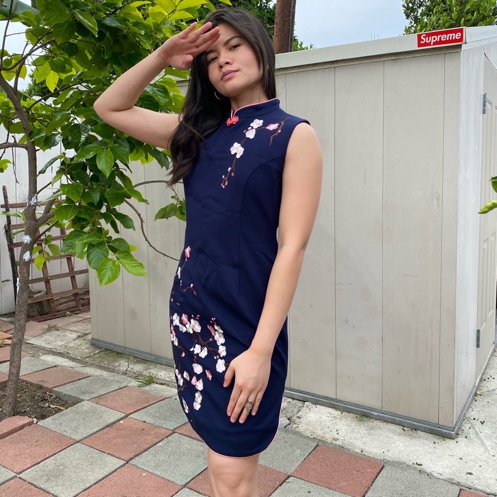 Navy blue cherry blossom dress